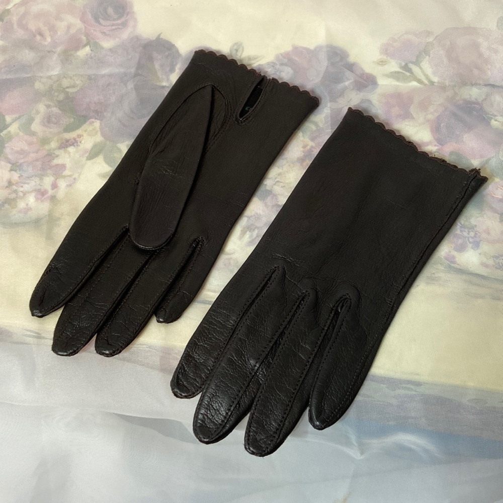 EUC Vintage Fownes dark chocolate leather gloves 6